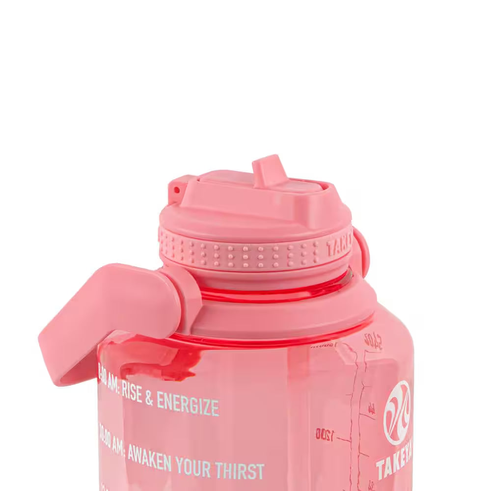 64 Oz. Tritan Plastic Straw Motivational Bottle Wide Handle Flutter Pink