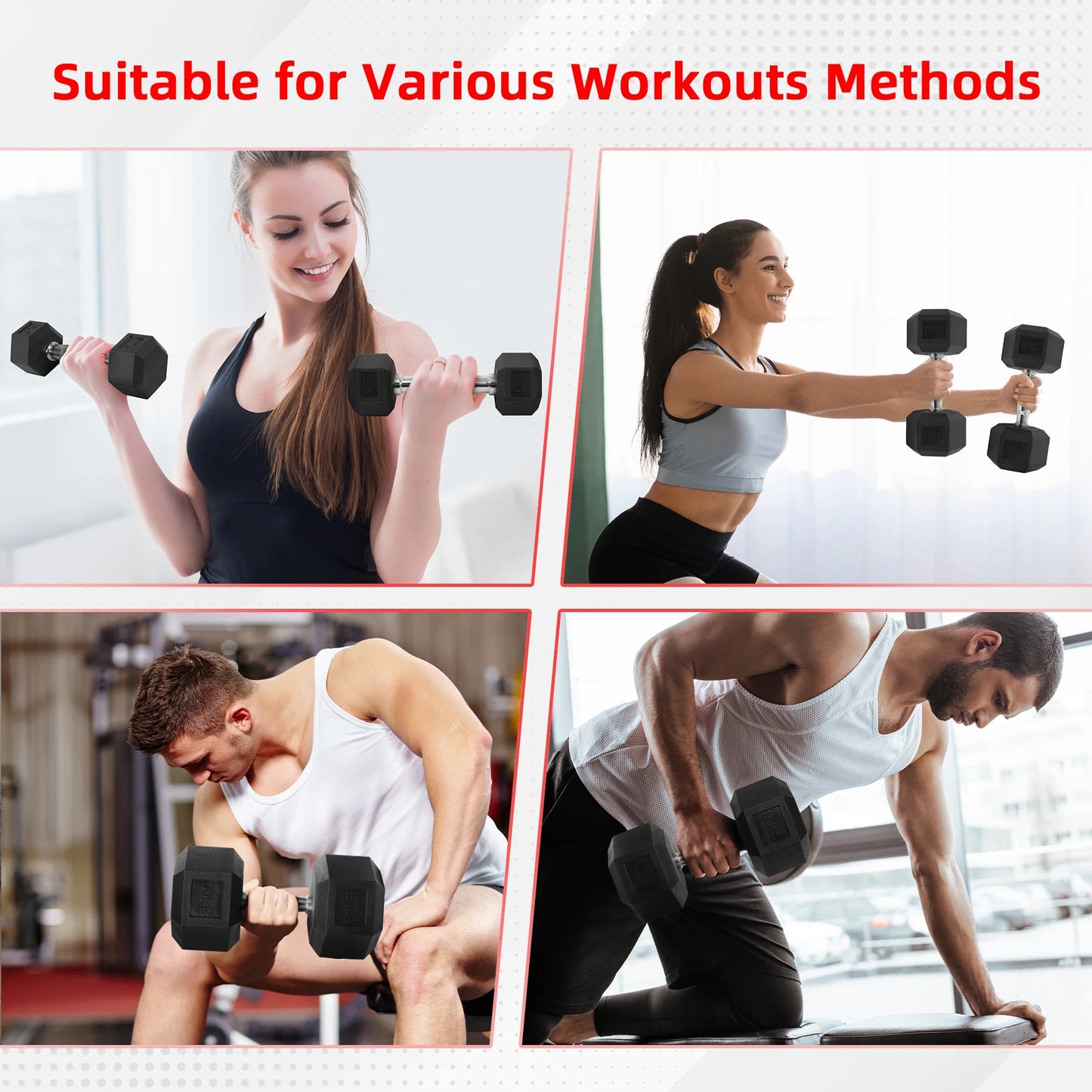 Rubber Encased Hex Dumbbells, 20 Lbs. Pair
